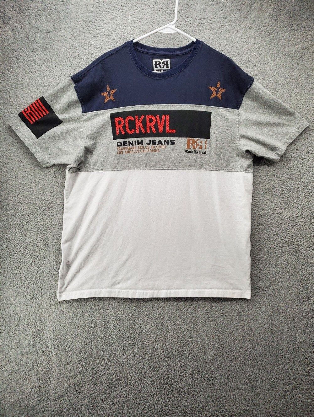 Rock Revival Graphic T Shirt Mens XXL Blue Gray White